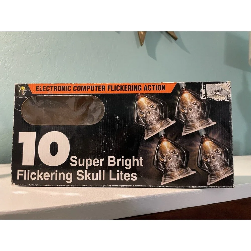 Vintage Hooded Skeleton Blinking Halloween String Lights In Box Tony